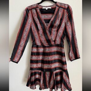 Veronica Beard Flounce Mini Dress Ivy Black Red Striped Silk Size 0